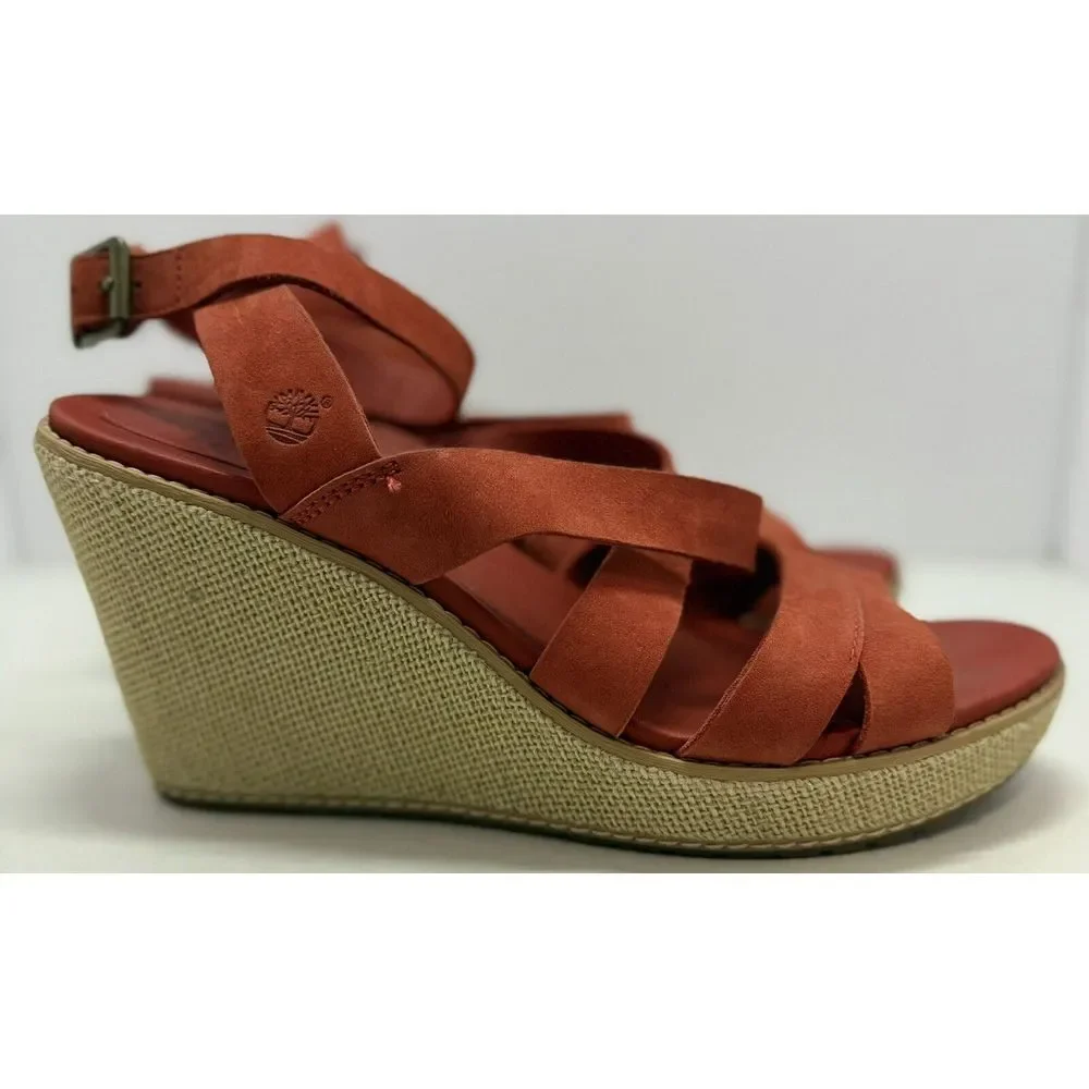Timberland Earthkeepers Dark Orange Rust Red‎ Wedge Sandals SZ 9.5M